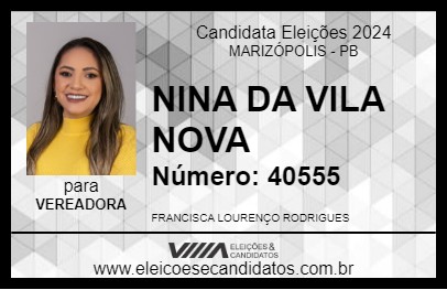 Candidato NINA DA VILA NOVA 2024 - MARIZÓPOLIS - Eleições