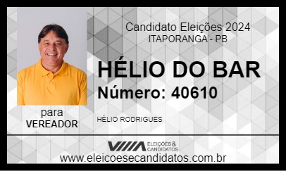 Candidato HÉLIO DO BAR 2024 - ITAPORANGA - Eleições