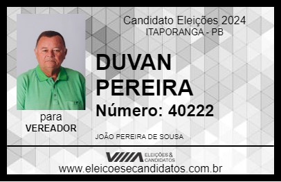 Candidato DUVAN PEREIRA 2024 - ITAPORANGA - Eleições