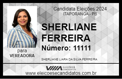 Candidato SHERLIANE FERREIRA 2024 - ITAPORANGA - Eleições