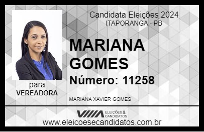 Candidato MARIANA GOMES 2024 - ITAPORANGA - Eleições