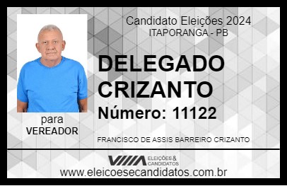 Candidato DELEGADO CRIZANTO 2024 - ITAPORANGA - Eleições