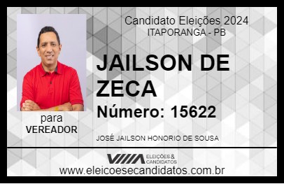 Candidato JAILSON DE ZECA 2024 - ITAPORANGA - Eleições