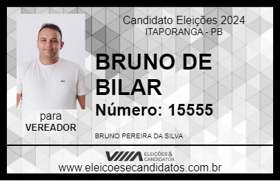 Candidato BRUNO DE BILAR 2024 - ITAPORANGA - Eleições