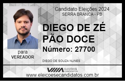 Candidato DIEGO DE ZÉ PÃO DOCE 2024 - SERRA BRANCA - Eleições