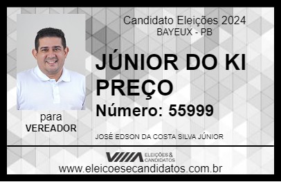 Candidato JÚNIOR DO KI PREÇO 2024 - BAYEUX - Eleições