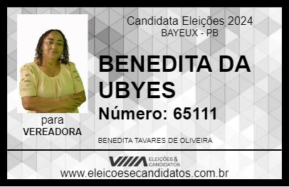 Candidato BENEDITA DA UBYES 2024 - BAYEUX - Eleições