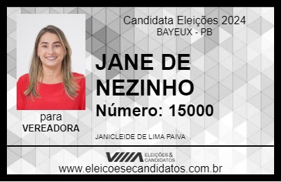 Candidato JANE DE NEZINHO 2024 - BAYEUX - Eleições