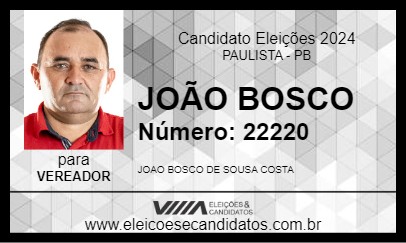 Candidato JOÃO BOSCO 2024 - PAULISTA - Eleições