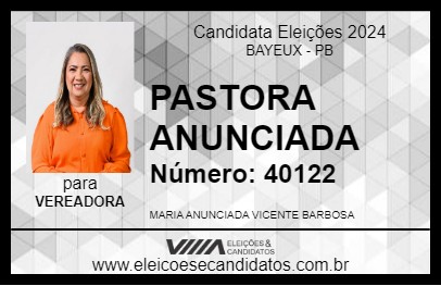 Candidato PASTORA ANUNCIADA 2024 - BAYEUX - Eleições