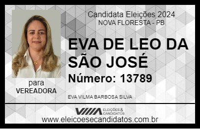 Candidato EVA DE LEO DA SÃO JOSÉ 2024 - NOVA FLORESTA - Eleições