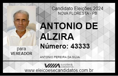 Candidato ANTONIO DE ALZIRA 2024 - NOVA FLORESTA - Eleições