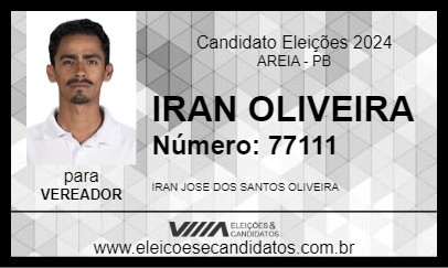 Candidato IRAN OLIVEIRA 2024 - AREIA - Eleições