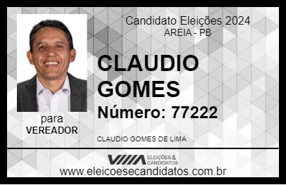 Candidato CLAUDIO GOMES 2024 - AREIA - Eleições