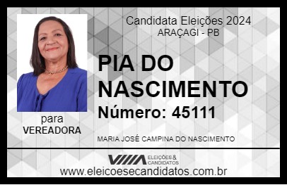 Candidato PIA DO NASCIMENTO 2024 - ARAÇAGI - Eleições