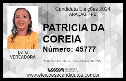 Candidato PATRICIA DA COREIA 2024 - ARAÇAGI - Eleições