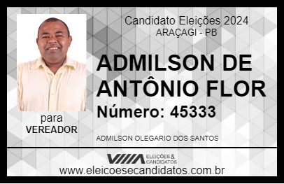 Candidato ADMILSON DE ANTÔNIO FLOR 2024 - ARAÇAGI - Eleições