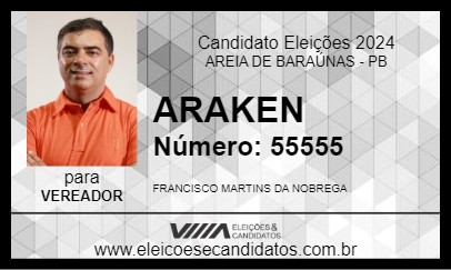 Candidato ARAKEN 2024 - AREIA DE BARAÚNAS - Eleições