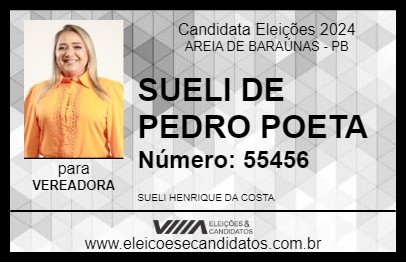 Candidato SUELI DE PEDRO POETA 2024 - AREIA DE BARAÚNAS - Eleições