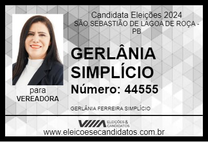 Candidato GERLÂNIA SIMPLÍCIO 2024 - SÃO SEBASTIÃO DE LAGOA DE ROÇA - Eleições