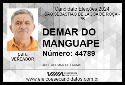 Candidato DEMAR DO MANGUAPE 2024 - SÃO SEBASTIÃO DE LAGOA DE ROÇA - Eleições