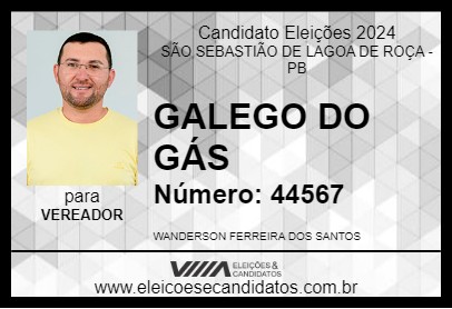 Candidato GALEGO DO GÁS 2024 - SÃO SEBASTIÃO DE LAGOA DE ROÇA - Eleições