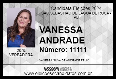 Candidato VANESSA ANDRADE 2024 - SÃO SEBASTIÃO DE LAGOA DE ROÇA - Eleições