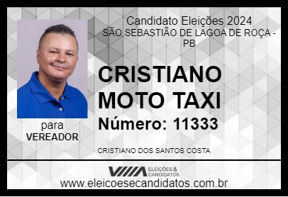 Candidato CRISTIANO MOTO TAXI 2024 - SÃO SEBASTIÃO DE LAGOA DE ROÇA - Eleições