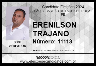 Candidato ERENILSON TRAJANO 2024 - SÃO SEBASTIÃO DE LAGOA DE ROÇA - Eleições