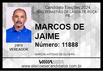 Candidato MARCOS DE JAIME 2024 - SÃO SEBASTIÃO DE LAGOA DE ROÇA - Eleições