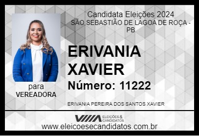 Candidato ERIVANIA XAVIER 2024 - SÃO SEBASTIÃO DE LAGOA DE ROÇA - Eleições