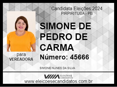 Candidato SIMONE DE PEDRO DE CARMA 2024 - PIRPIRITUBA - Eleições