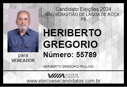 Candidato HERIBERTO GREGORIO 2024 - SÃO SEBASTIÃO DE LAGOA DE ROÇA - Eleições