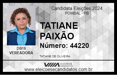 Candidato TATIANE PAIXÃO 2024 - POMBAL - Eleições