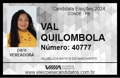 Candidato VAL QUILOMBOLA 2024 - CONDE - Eleições