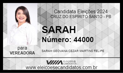 Candidato SARAH 2024 - CRUZ DO ESPÍRITO SANTO - Eleições