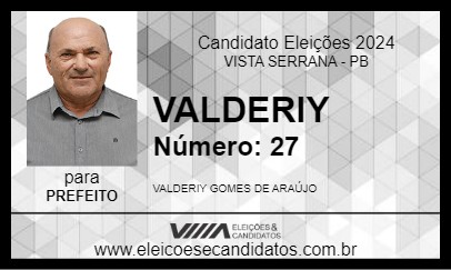 Candidato VALDERIY 2024 - VISTA SERRANA - Eleições