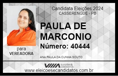 Candidato PAULA DE MARCONIO 2024 - CASSERENGUE - Eleições