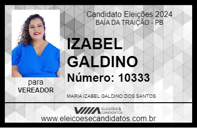 Candidato IZABEL GALDINO 2024 - BAÍA DA TRAIÇÃO - Eleições