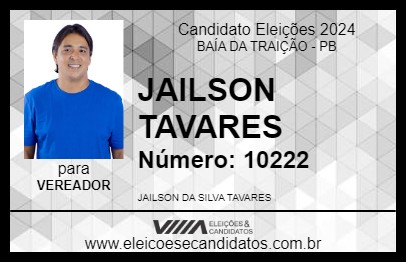 Candidato JAILSON TAVARES 2024 - BAÍA DA TRAIÇÃO - Eleições