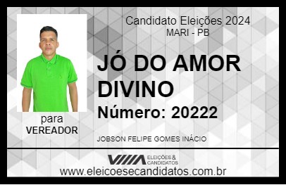 Candidato JÓ DO AMOR DIVINO 2024 - MARI - Eleições