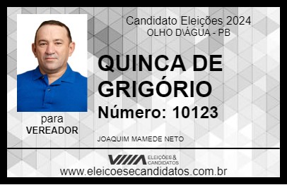 Candidato QUINCA DE GRIGÓRIO 2024 - OLHO D\ÁGUA - Eleições