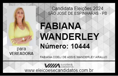 Candidato FABIANA WANDERLEY 2024 - SÃO JOSÉ DE ESPINHARAS - Eleições