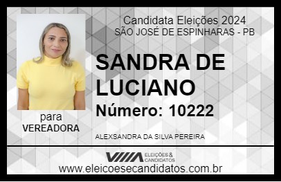 Candidato SANDRA DE LUCIANO 2024 - SÃO JOSÉ DE ESPINHARAS - Eleições