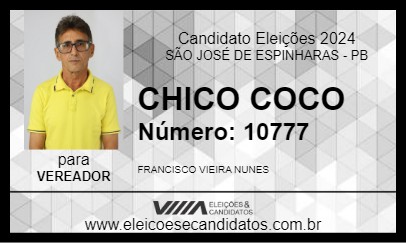 Candidato CHICO COCO 2024 - SÃO JOSÉ DE ESPINHARAS - Eleições