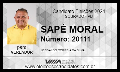 Candidato SAPÉ MORAL 2024 - SOBRADO - Eleições