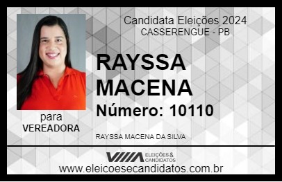 Candidato RAYSSA MACENA 2024 - CASSERENGUE - Eleições