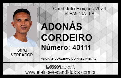 Candidato ADONÁS CORDEIRO 2024 - ALHANDRA - Eleições