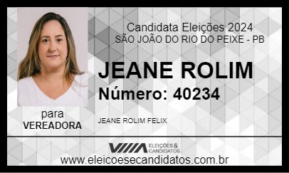 Candidato JEANE ROLIM 2024 - SÃO JOÃO DO RIO DO PEIXE - Eleições