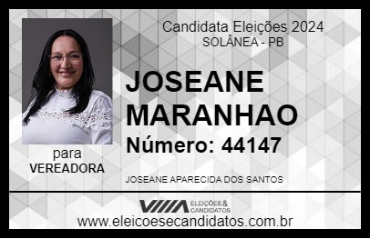 Candidato JOSEANE MARANHAO 2024 - SOLÂNEA - Eleições